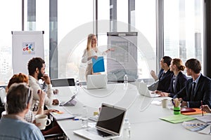 Business woman presenting project to her colleagues