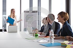 Business woman presenting project to her colleagues