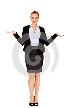 Business woman presenting something on open palm