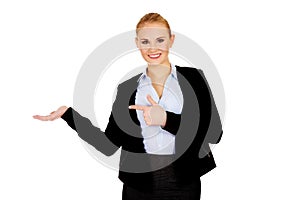 Business woman presenting something on open palm