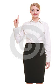 Business woman pressing button or pointing isolated