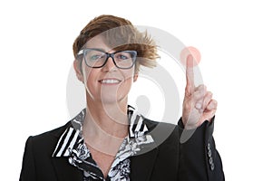 Business woman pressing red button