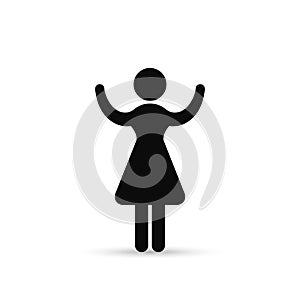 Business Woman Raised Hands Silhouette Hold Up Arms, Vector icon, isolated Illustration