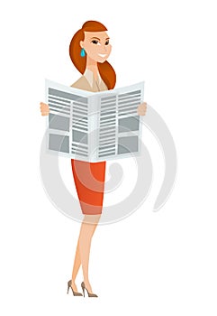 Business woman reading newspaper.