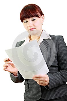 Business woman reads documents