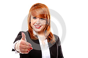 Business woman ready to handshake isolated