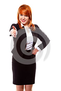 Business woman ready to handshake isolated