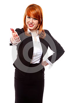 Business woman ready to handshake isolated