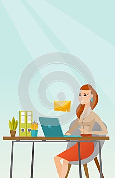 Business woman receiving or sending email.