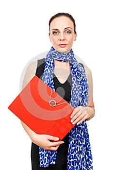 Business woman with a red binder