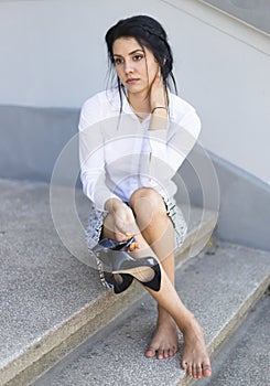Business Woman Resting Barefoot