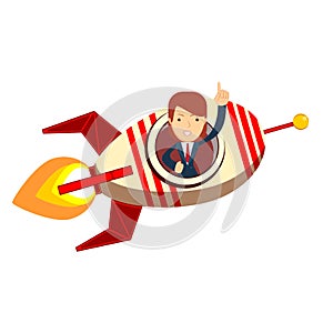 Business woman in a rocket. Business Start up concept.