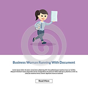 Business woman running with document