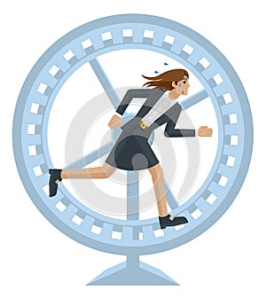 Business Woman Running Stress Hamster Wheel