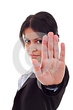 Business woman saying stop