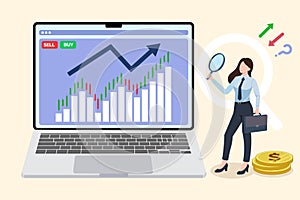 Business woman sell stock by labtop