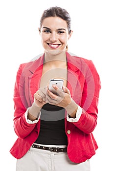 Business woman sending sms