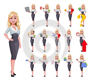 Business woman, set of sixteen poses.