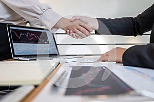 Business woman shaking hands after conversation, Finishing up a collaboration discussing of partner cooperation in investment