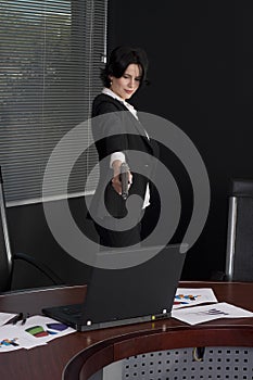 Business woman shooting laptop