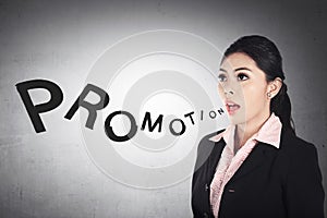 Business Woman Shout Promotion Word photo
