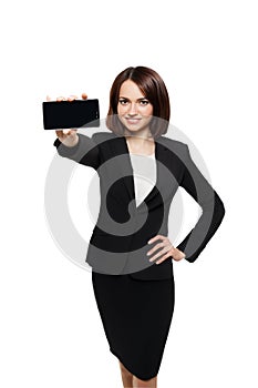 Business woman show mobile cell phone display