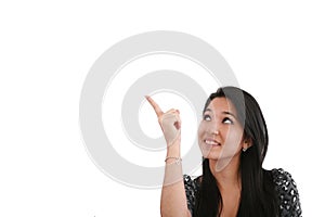 Business woman showing blank area for sign