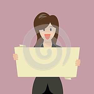 Business woman showing blank board