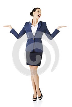 Business woman showing copy space