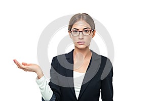 Business woman showing copyspace