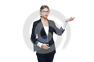 Business woman showing copyspace
