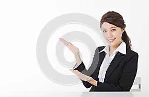 business woman with showing gesture