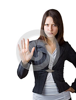 Business woman showing a gesture stop