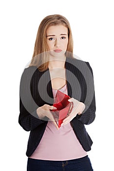 Business woman is showing her empty wallet.