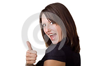 Business woman showing a thumb up
