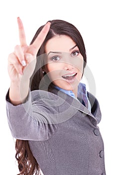 Business woman showing victory sign