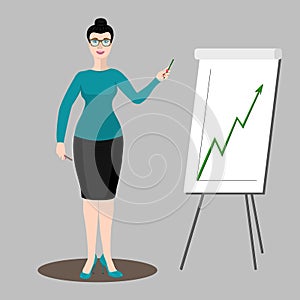 Business woman shows a graph