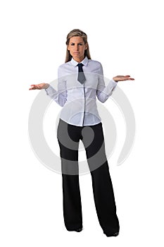 Business woman shrug shoudres