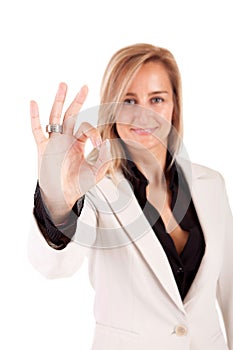 Business woman signaling ok