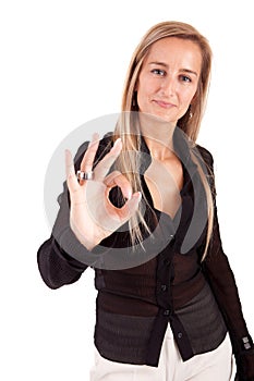 Business woman signaling ok