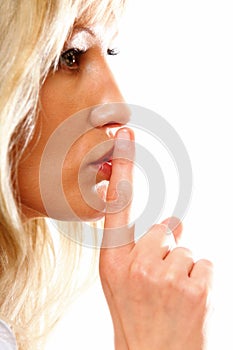 Business woman with silence sign isolated