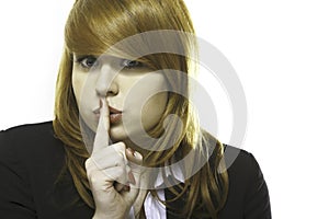 Business woman with silence sign isolated