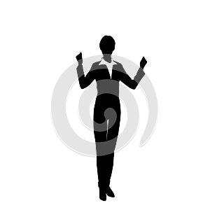 Business Woman Silhouette Excited Hold Hands Up