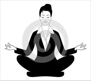 Business woman sitting in the padmasana lotus pose.