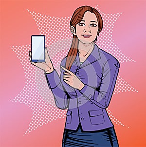 Business woman with smartphone and mobile phone Some people are impressive. Illustration vector On pop art comics style.