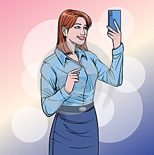 Business woman with smartphone and mobile phone Some people are impressive. Illustration vector On pop art comics style.