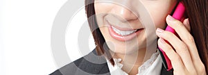 Business woman smile speaking mobile phone