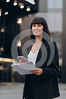 Business woman smiling.