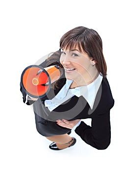 Business woman speak in megaphone