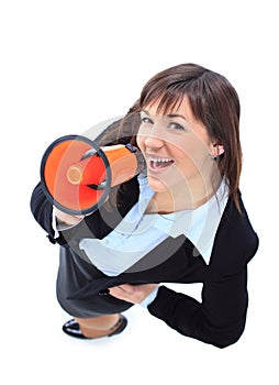 Business woman speak in megaphone